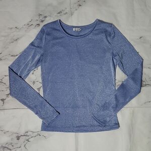 Free People  Periwinkle Blue Silver Metallic Long Sleeve Tee